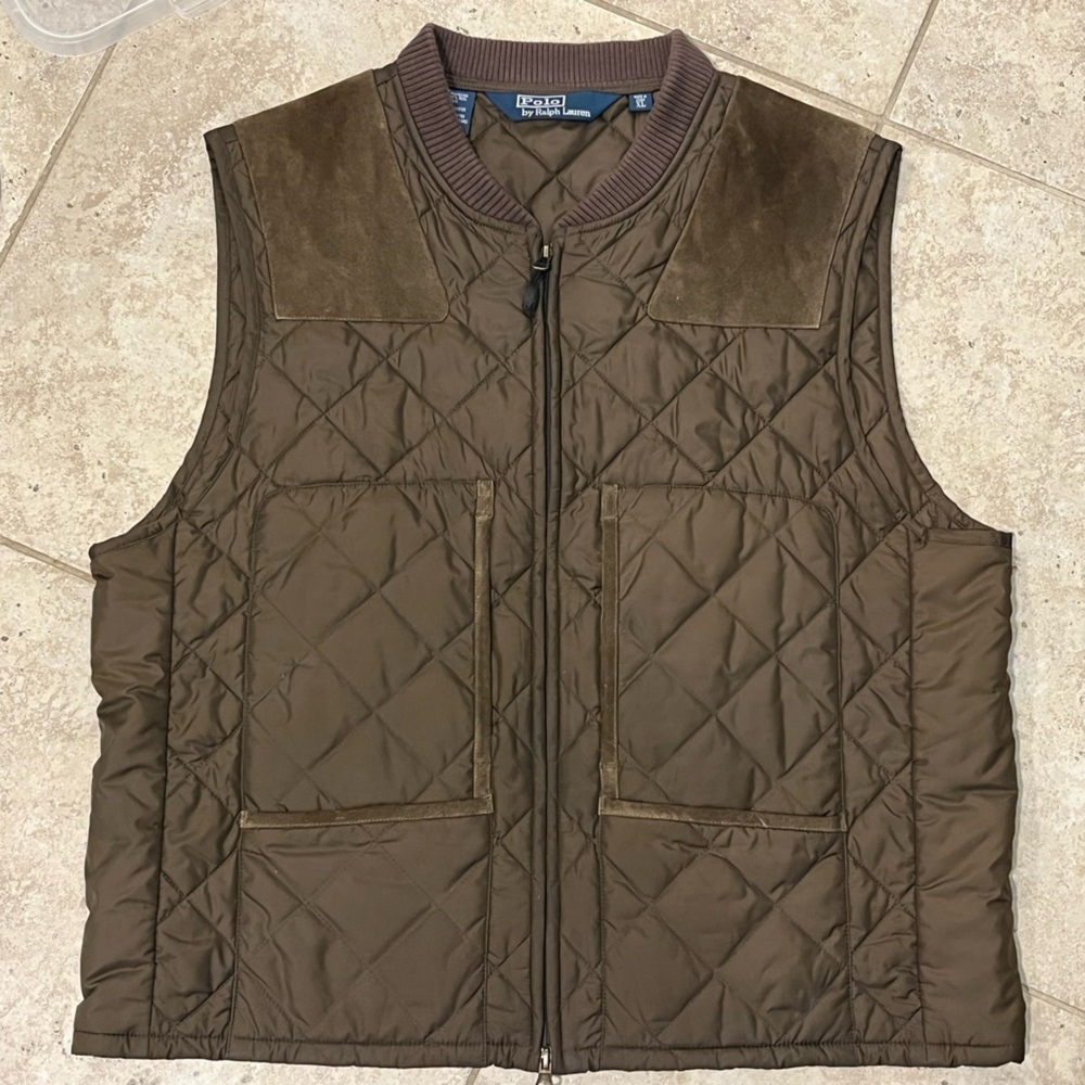 Polo Ralph Lauren Brown Quilted Vest Jacket RRL Leather Hunting Suede VTG XL WOW